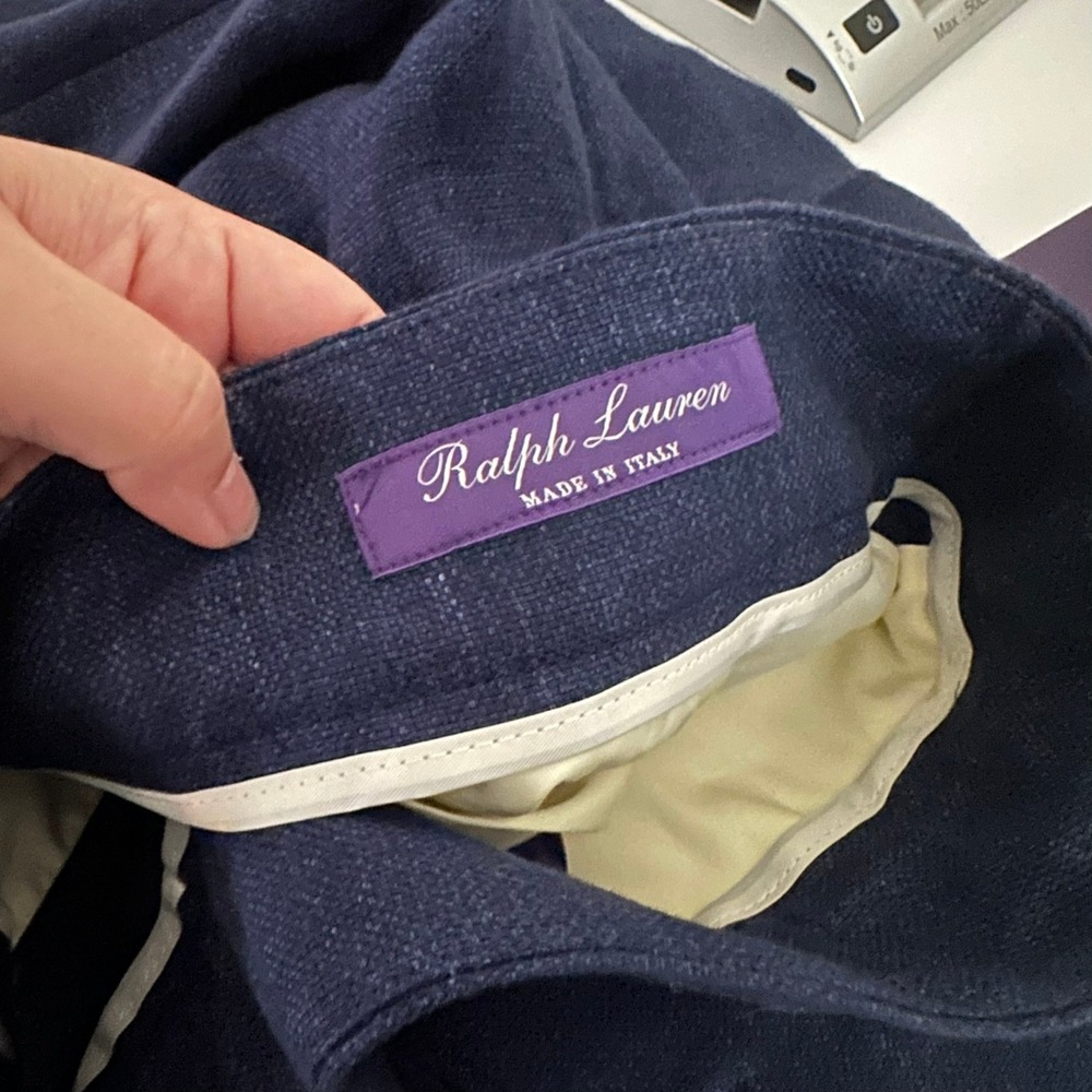 NEW Ralph Lauren Men's Trousers Size 38 Navy Blue Linen Pleated Dress Pants - Picture 9 of 9